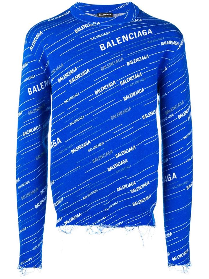 Balenciaga Distressed Logo Sweatshirt - Blue