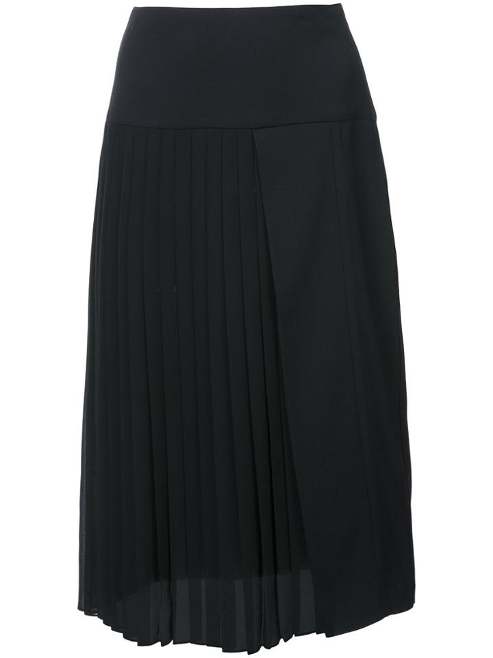 Adam Lippes Satin Back Crepe Pleat Front Skirt - Black