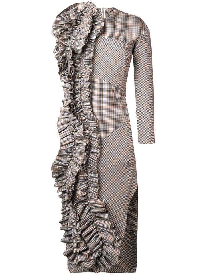 A.w.a.k.e. Ruched Gingham Check Dress - Brown
