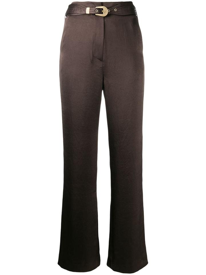 Nanushka Belted Satin Trousers - Brown