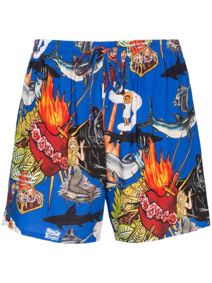 Esteban Cortazar Sea-life Print Drawstring Shorts - Multicoloured