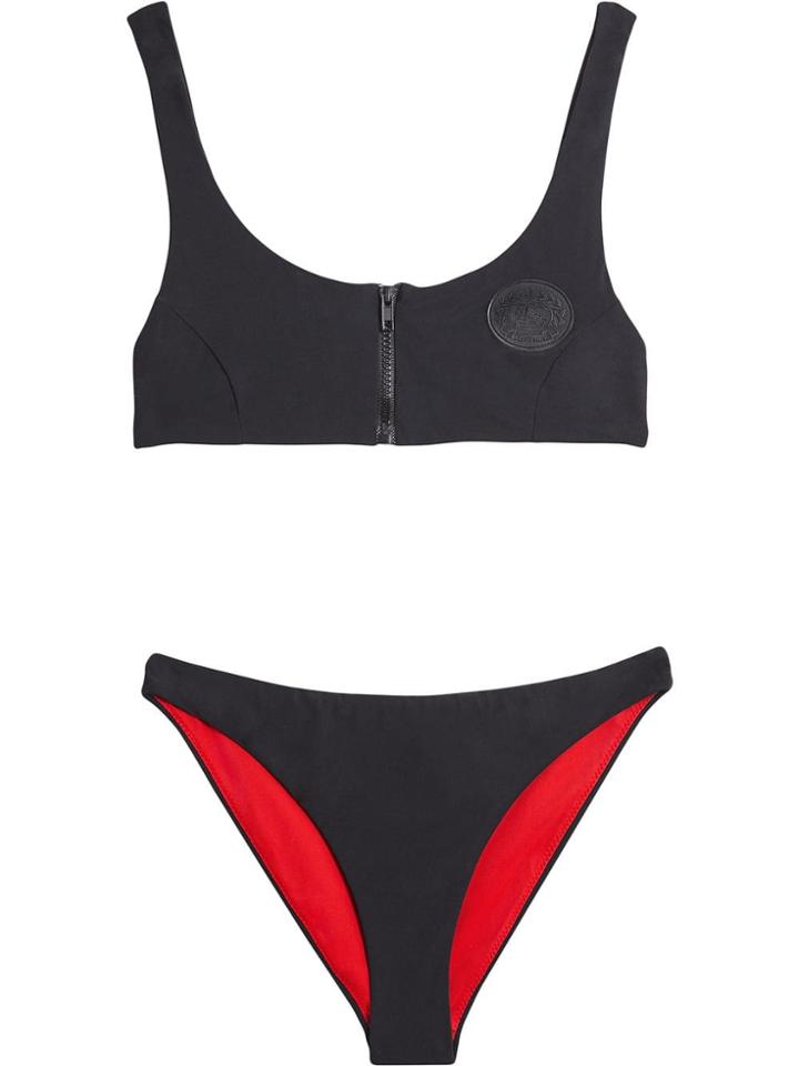 Burberry Crest Detail Zip-front Bikini - Black