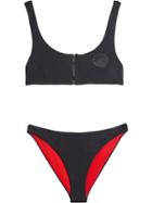 Burberry Crest Detail Zip-front Bikini - Black