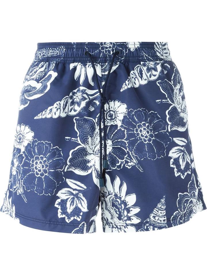 Etro Floral Print Swim Shorts, Men's, Size: Xxl, Blue, Nylon
