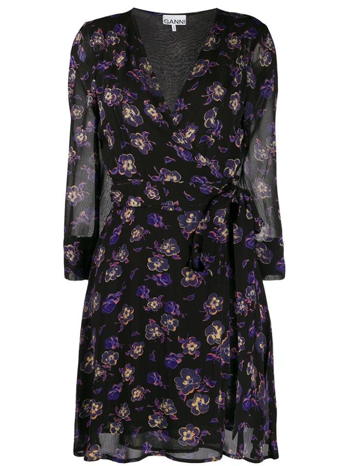 Ganni Georgette Wrap Dress - Black