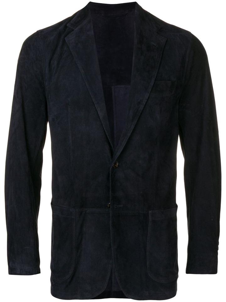 Eleventy Leather Blazer - Blue