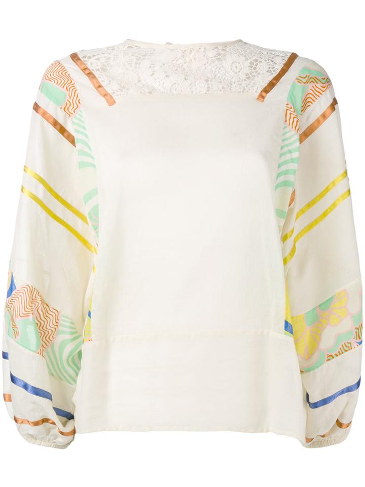 Semicouture Printed Sleeves Blouse, Women's, Size: 40, Nude/neutrals, Cotton