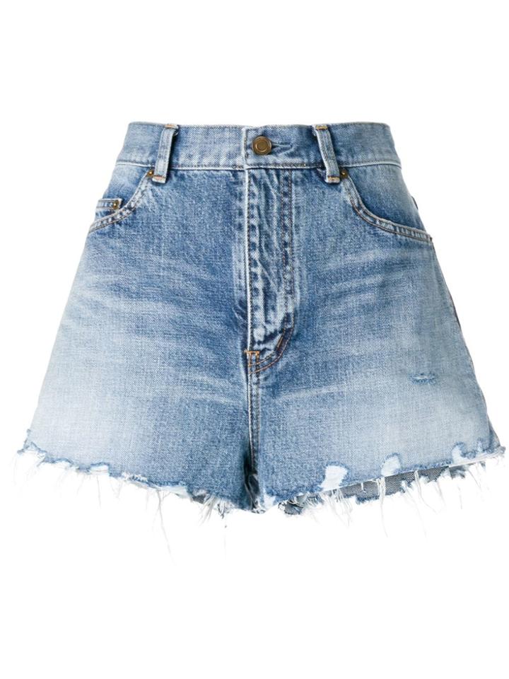 Saint Laurent Frayed Shorts - Blue