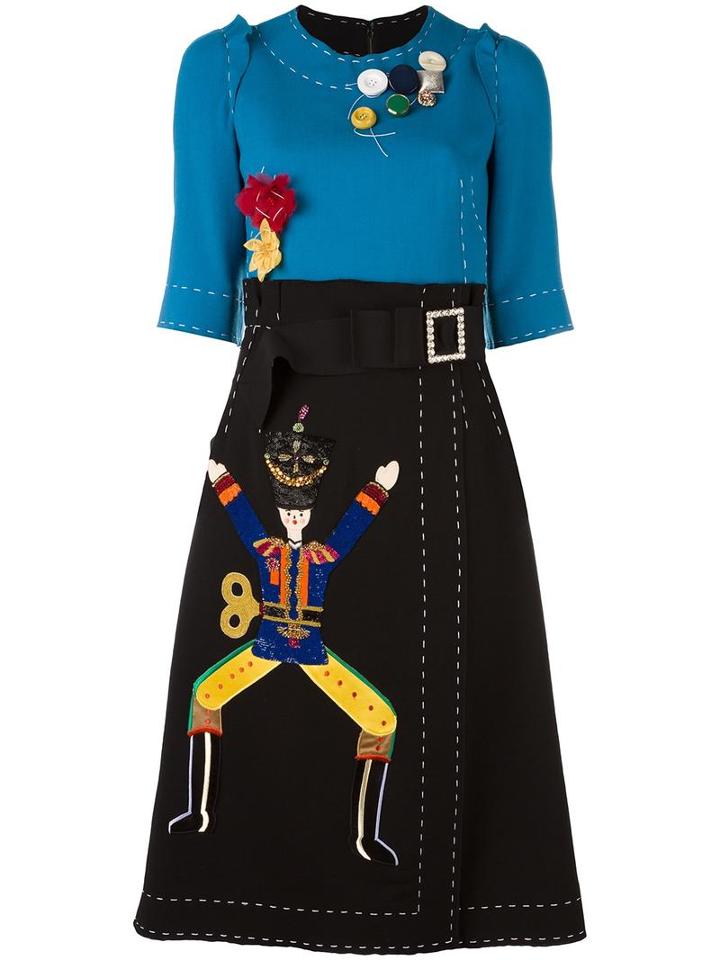 Dolce & Gabbana Embellished Colour Block Dress, Women's, Size: 40, Blue, Virgin Wool/spandex/elastane/silk/polyamide