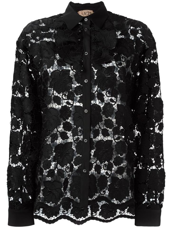 No21 Macrame Shirt, Women's, Size: 40, Black, Cotton/polyester
