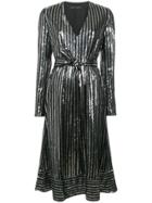 Sally Lapointe Sequin Striped Midi Dress - Black