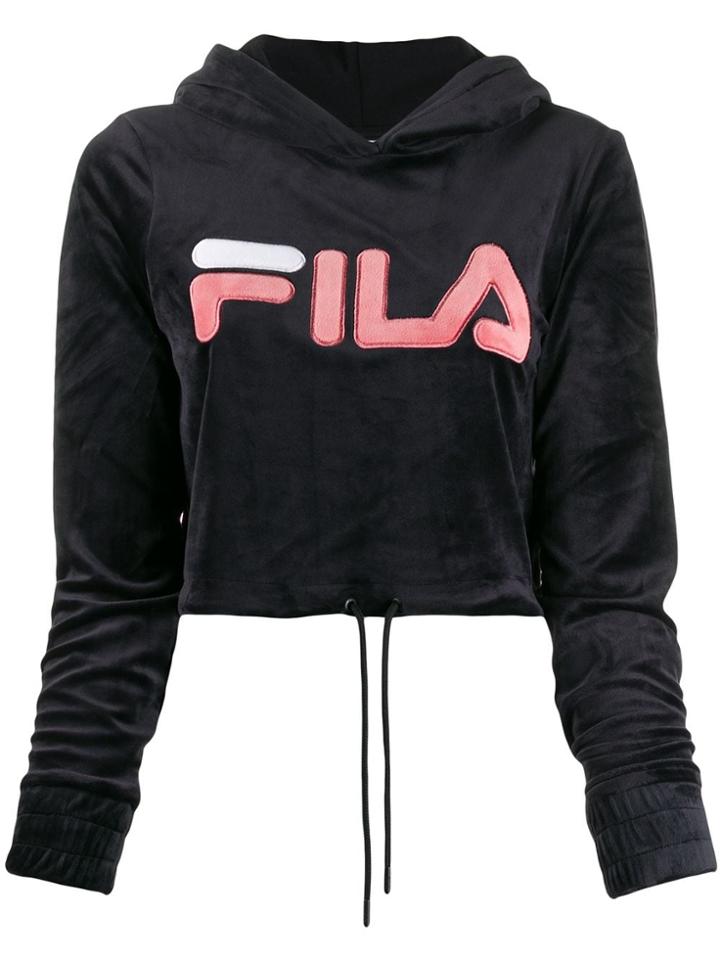 Fila Velvet Logo Cropped Hoody - Black