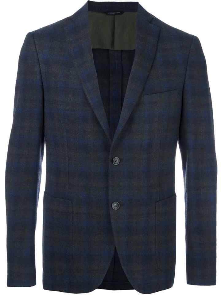 Tonello Plaid Single Breasted Blazer, Men's, Size: 50, Blue, Spandex/elastane/viscose/virgin Wool