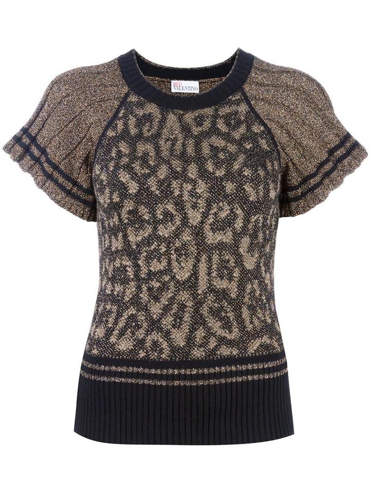 Red Valentino Animal Pattern Knitted Top, Women's, Size: Xs, Black, Viscose/wool/angora/polyester