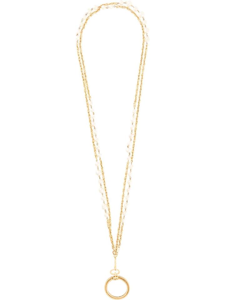 Chanel Pre-owned Magnify Glass Faux-pearl Long Necklace - Gold