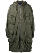 Juun.j Oversized Hooded Coat, Men's, Size: 50, Green, Cotton/nylon/polyester