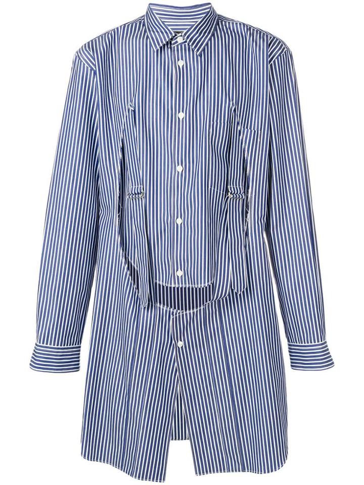 Comme Des Garçons Homme Plus Front Flap Longline Striped Shirt - Blue