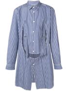 Comme Des Garçons Homme Plus Front Flap Longline Striped Shirt - Blue