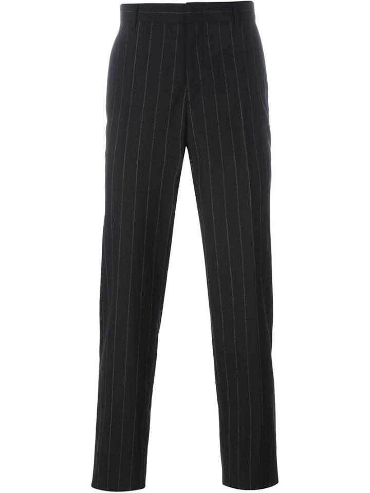 Juun.j Pinstriped Slim Fit Straight Leg Trousers, Men's, Size: 44, Black, Polyester/wool