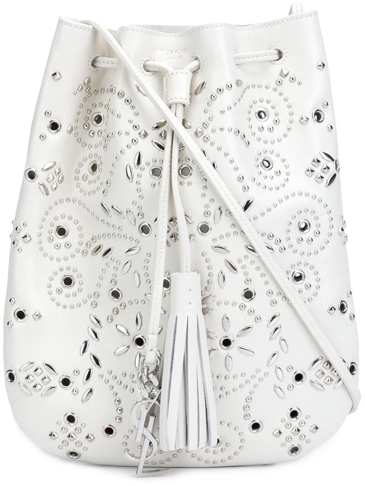 Saint Laurent 'jen' Studded Flat Bucket Bag