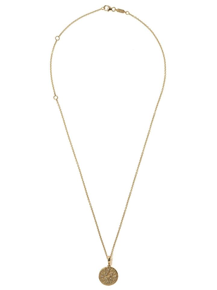 Azlee 18kt Yellow Gold Small Compass Diamond Coin Necklace