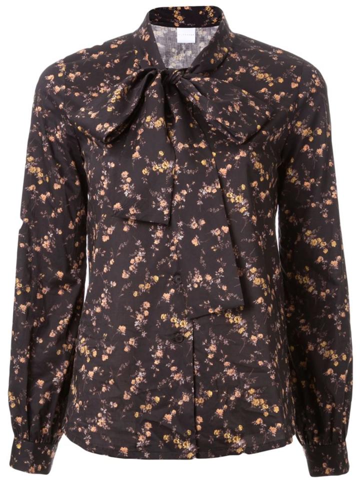 Cityshop Floral Print Bow Neck Tie Blouse, Women's, Black, Cotton
