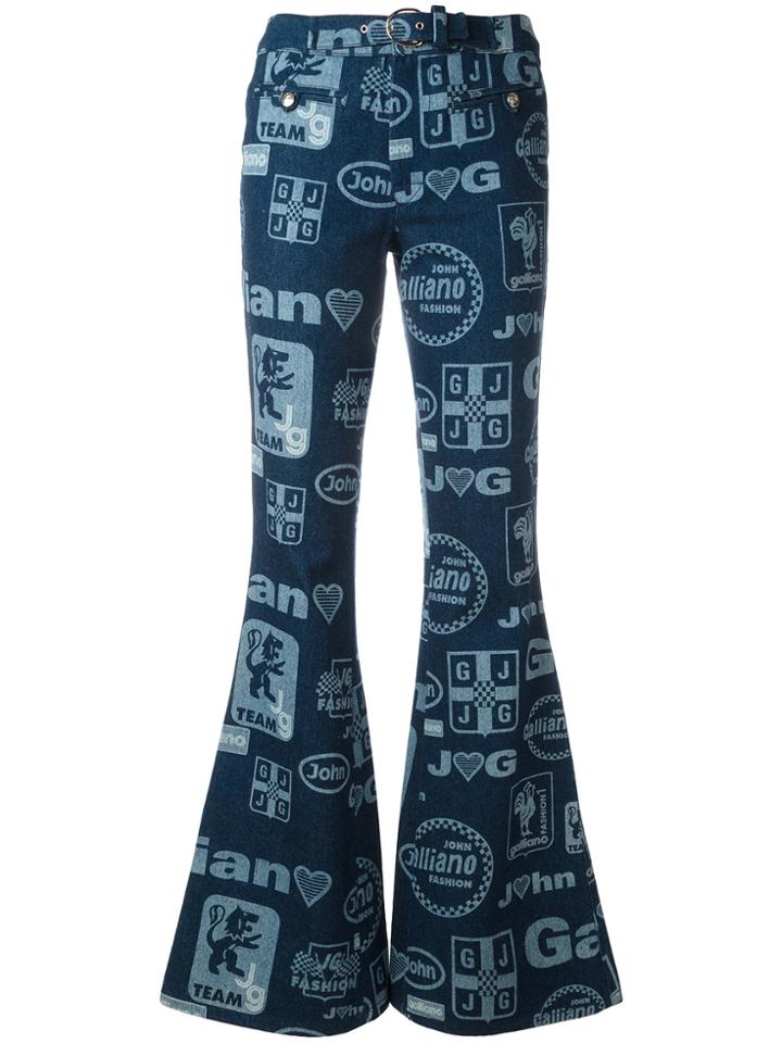 John Galliano Vintage Logo Print Flared Jeans - Blue