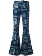 John Galliano Vintage Logo Print Flared Jeans - Blue