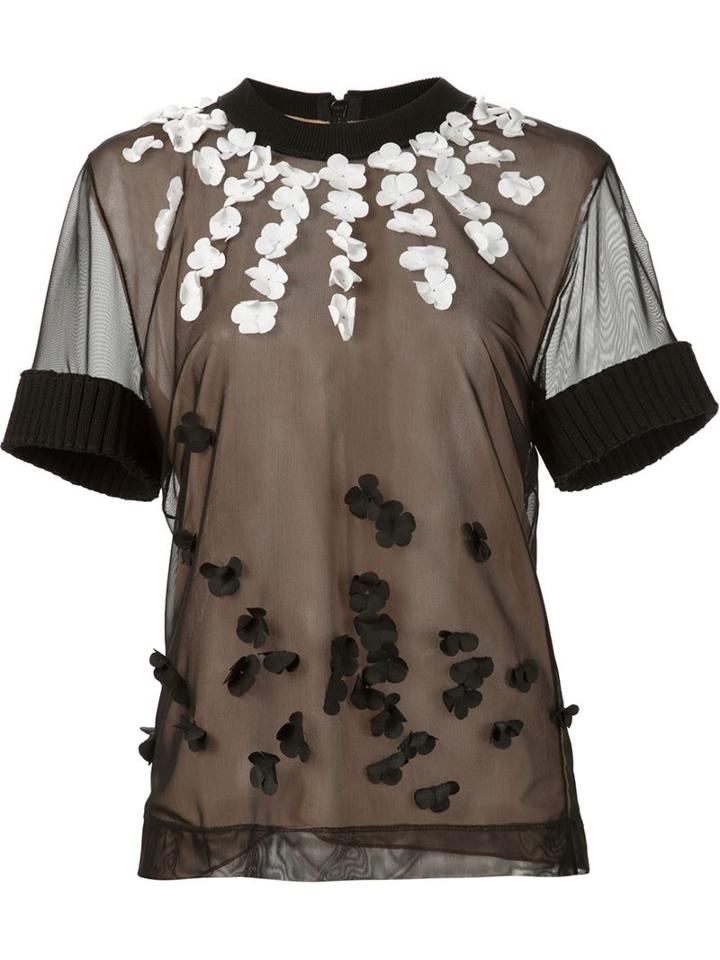 Vera Wang Petal Applique Sheer Top