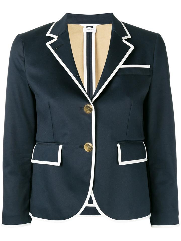 Thom Browne - Piped Trim Blazer - Women - Silk/cotton - 38, Blue, Silk/cotton