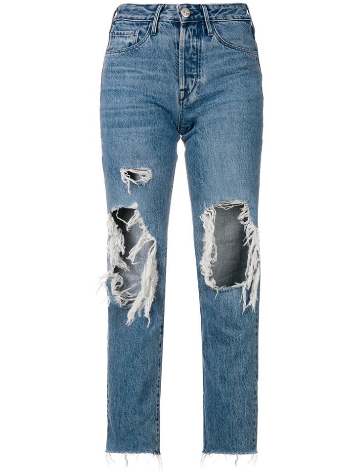 3x1 Cropped Distressed Jeans - Blue