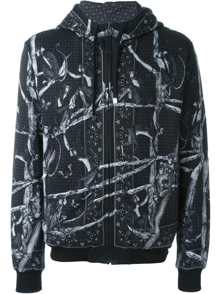 Dolce & Gabbana Monkey Print Zip Hoodie, Men's, Size: 46, Black, Cotton