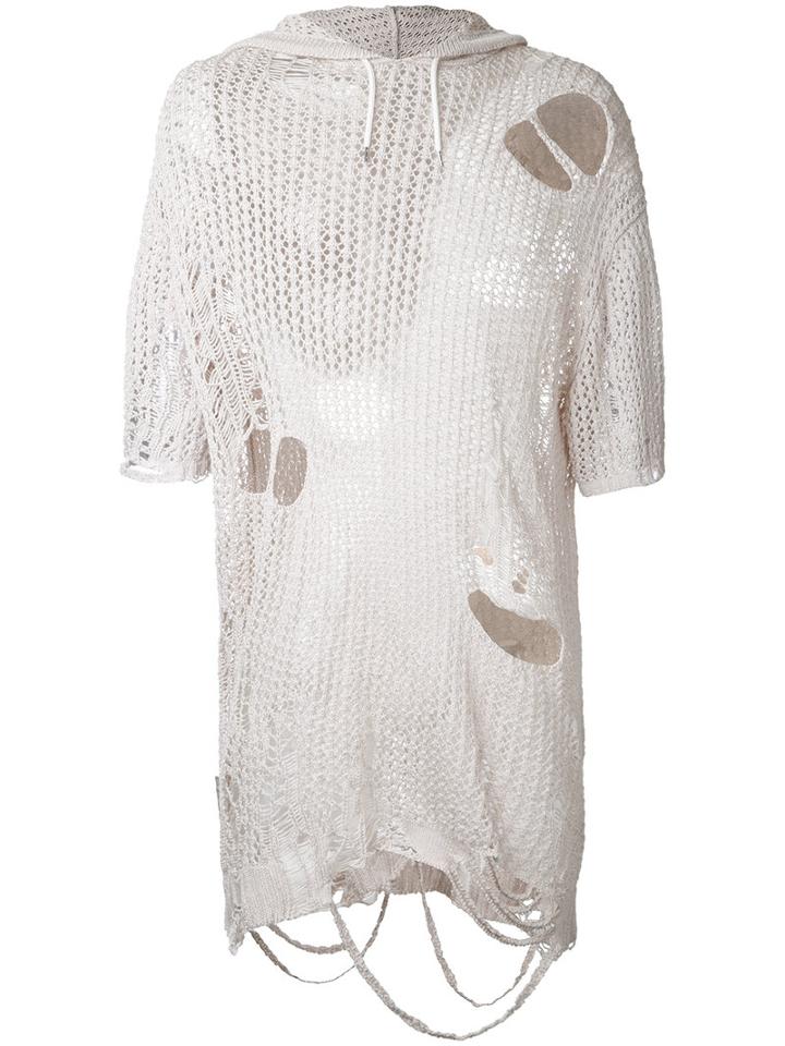 Maison Mihara Yasuhiro Distressed Knit T-shirt, Men's, Size: 48, White, Cotton