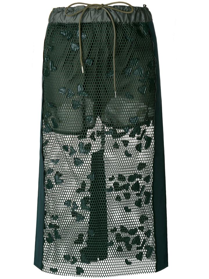 Sacai Lace-embroidered Midi Skirt - Green