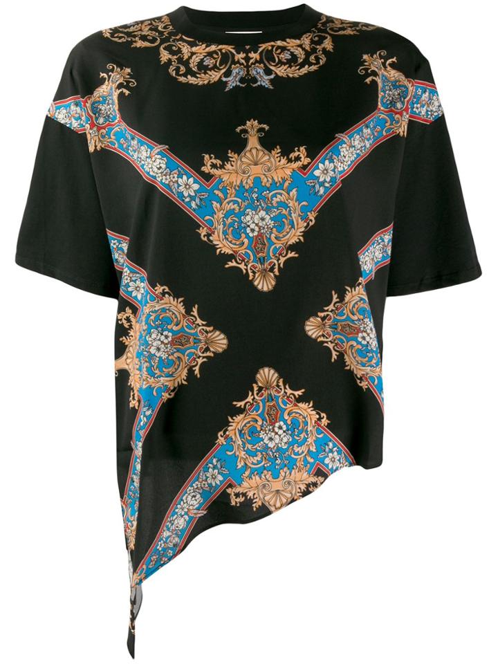 Sandro Paris Printed Asymmetric Hem T-shirt - Black