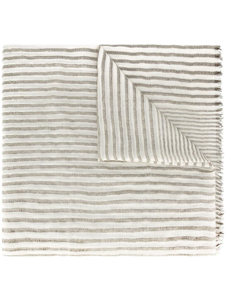 Brunello Cucinelli Striped Scarf, Women's, Grey, Cashmere/linen/flax/polyester/polyamide