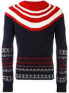 Neil Barrett Fair Isle Striped Jumper, Men's, Size: Large, Blue, Wool