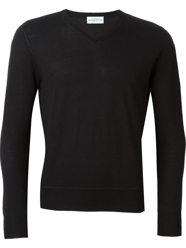 Ballantyne V-neck Pullover, Men's, Size: 50, Black, Cotton