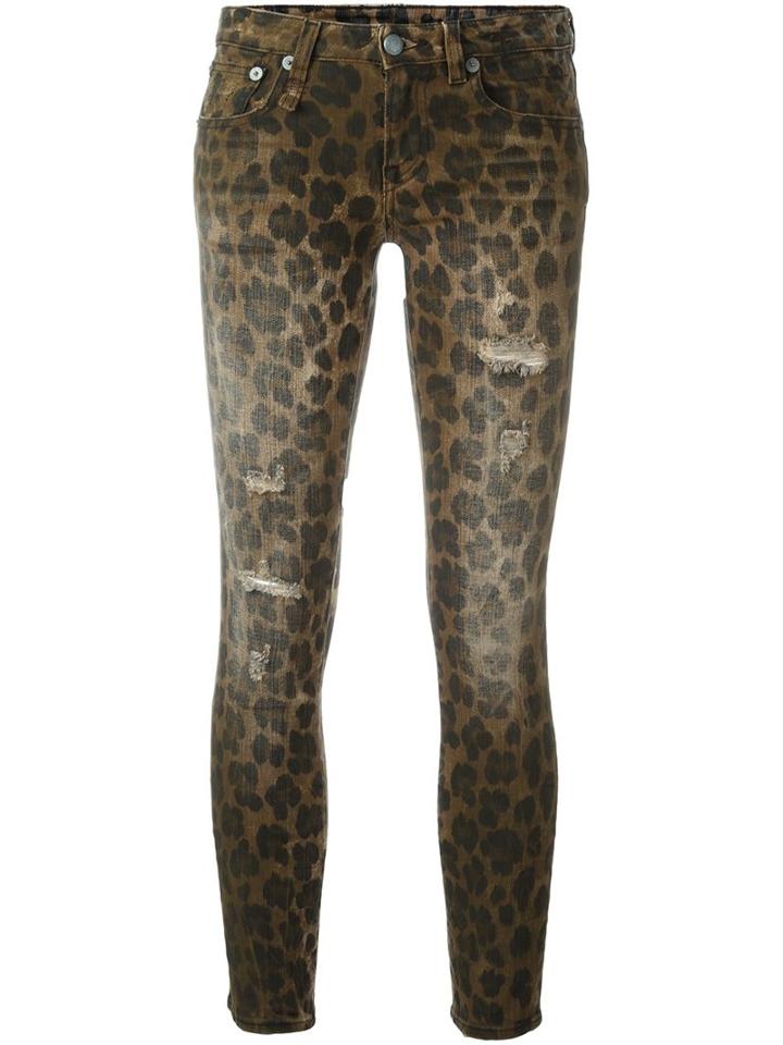 R13 Leopard Print Skinny Jeans, Women's, Size: 26, Brown, Cotton/spandex/elastane