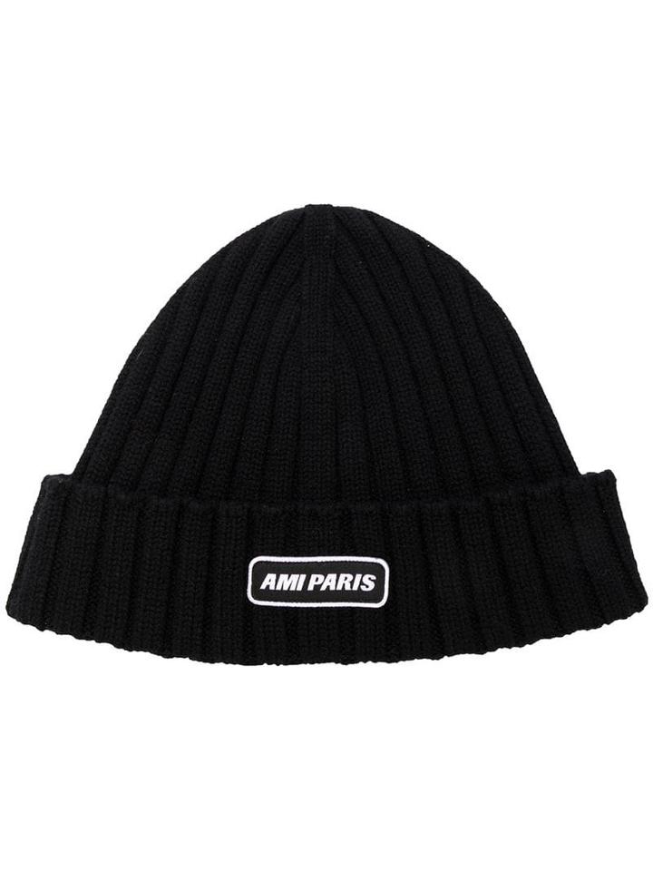 Ami Paris Ribbed Beanie With Ami Paris Patch - Black