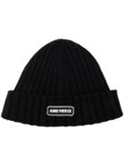 Ami Paris Ribbed Beanie With Ami Paris Patch - Black