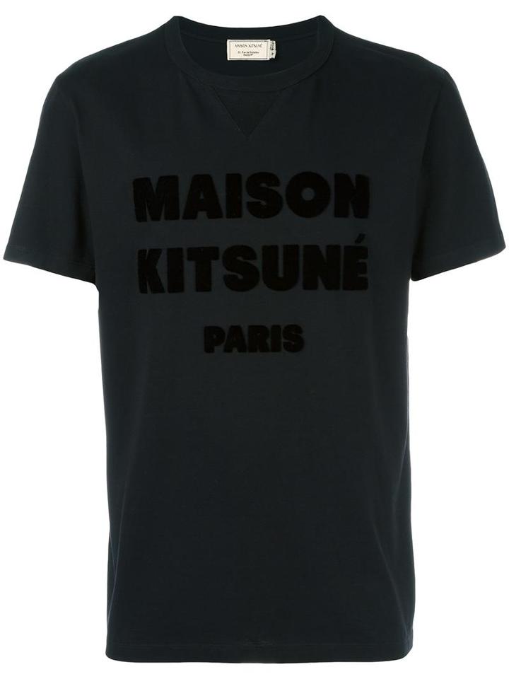 Maison Kitsuné Logo Print T-shirt, Men's, Size: Large, Black, Cotton