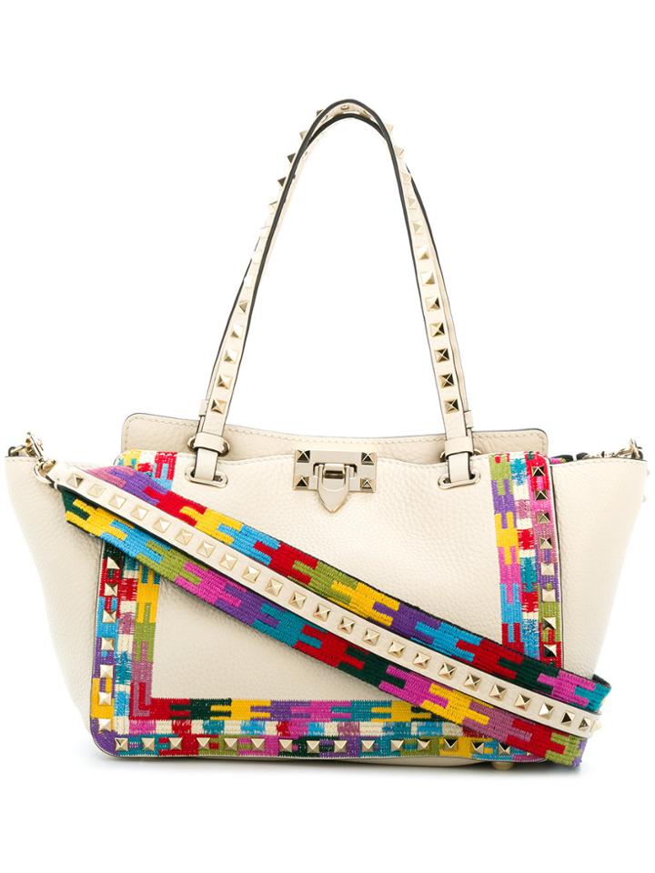 Valentino Rockstud Embroidered 2way Bag - Nude & Neutrals