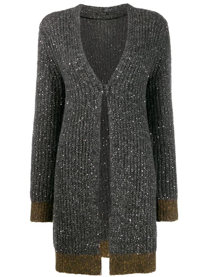 Luisa Cerano Contrast Trim Ribbed Cardigan - Grey