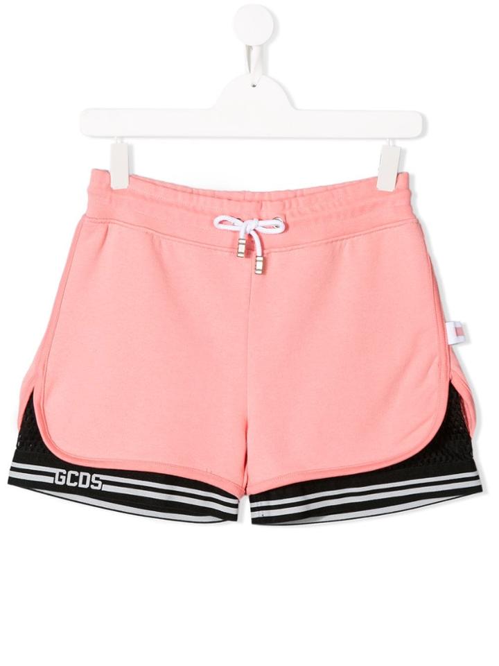 Gcds Kids Teen Drawstring Logo Print Shorts - Pink