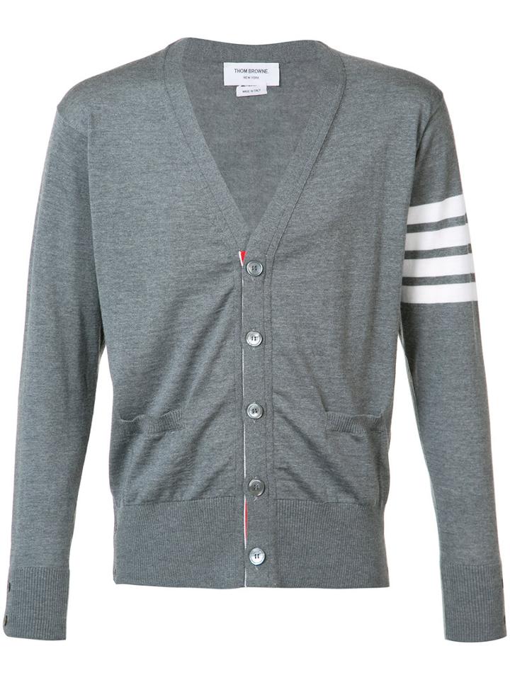 Thom Browne Striped Detail Cardigan, Men's, Size: 4, Grey, Wool