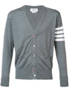 Thom Browne Striped Detail Cardigan, Men's, Size: 4, Grey, Wool