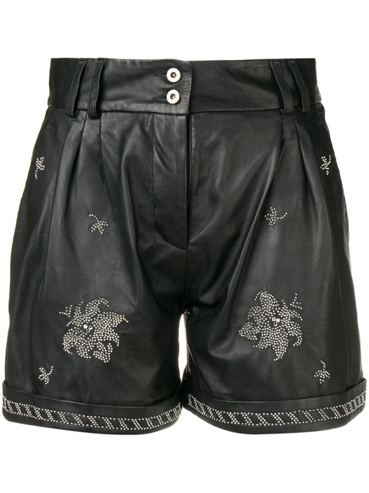 Dondup Rhinestone-embellished Leather Shorts - Black