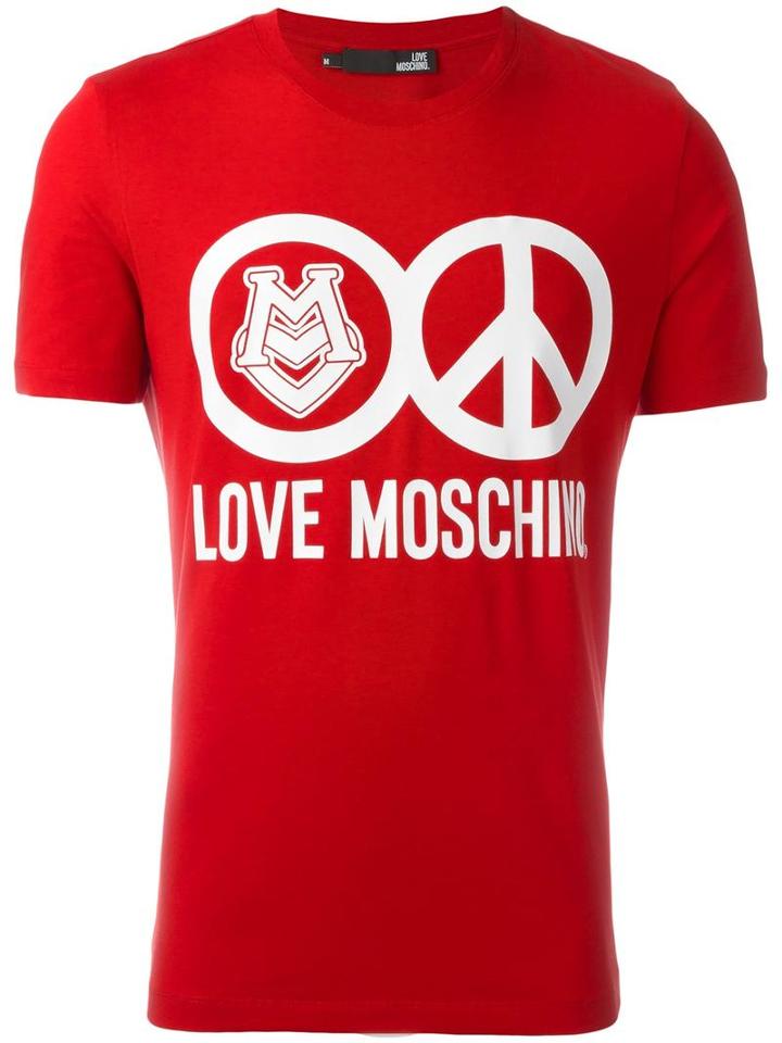 Love Moschino Logo Print T-shirt, Men's, Size: Small, Red, Cotton/spandex/elastane