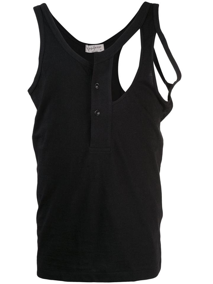 Yohji Yamamoto Cut-out Henry Tank Top - Black